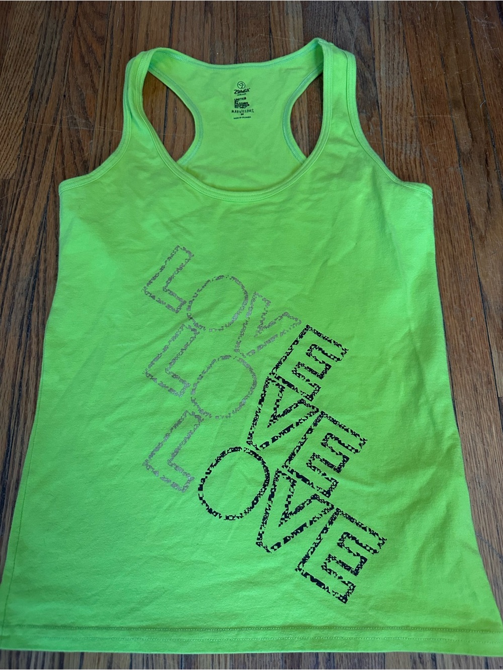 Zumba Fitness Neon Green Racerback Tank with LOVE Graphic